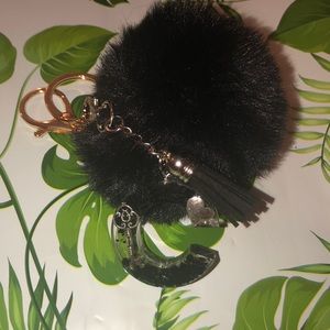 letter C keychain with Pom Pom